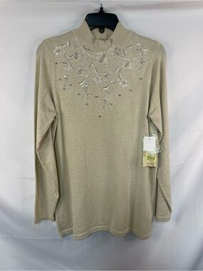 New with tags Reba sweater. Beautiful light gold and embroidered with beads.